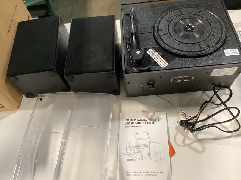 Condition photo showing As Is for digitnow bluetooth record player turntable with stereo speaker, lp vinyl to mp3 converter with cd, cassette, radio, aux in and usb/sd encoding, remote control, audio music player built in amplifier