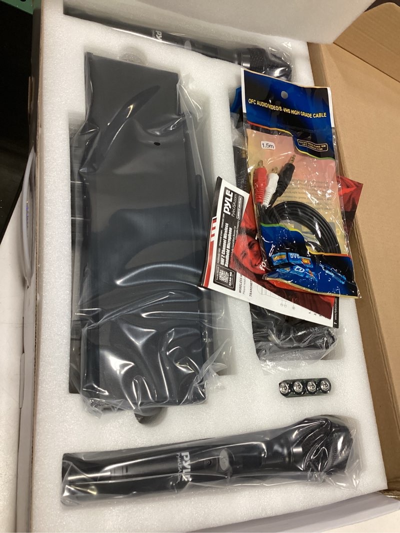 Condition photo showing New/Like New for pyle digital wireless microphone system with bluetooth - includes 2 dynamic uhf handheld mics, portable long-range receiver w/built-in echo effect - for live pro audio, karaoke, studio - pdwm813bk