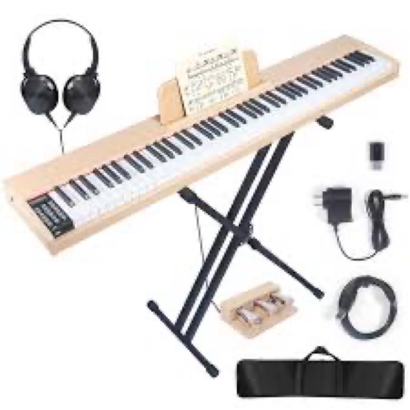 88 Key Digital Piano Keyboard,88 Key Full Size Weighted Hammer Action Electric Keyboard Piano with 200 Rhythms,200 Tones, Piano Keyboard with Stand, TriplePedal,Headphone, Carrying Bag/hs