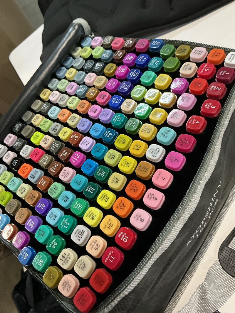 Condition photo showing As Is for alcohol markers 168 colors drawing pens set dual tip permanent art markers for kids and adult gifts-168 black shell refillable