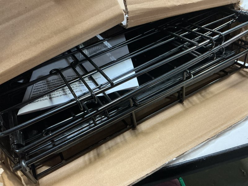 Condition photo showing New/Like New for Amazon Basics Portable, Foldable Metal Wire Dog Crate with Removable Tray, Single Door, Divider Panel, Collapsible for Travel, 22 x 13 x 16 in, Black 22.0"L x 13.0"W x 16.0"H Single Door w/ Divider