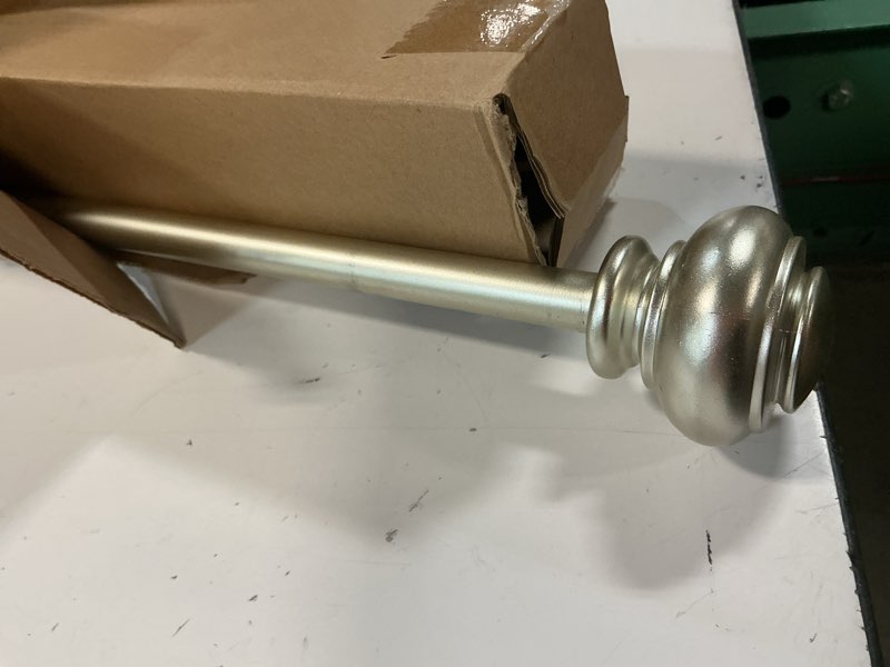 Condition photo showing As Is for h.versailtex window curtain rods for windows 28 to 48 inches adjustable decorative 3/4 inch diameter single window curtain rod set with classic finials, nickel nickel 28"-48"