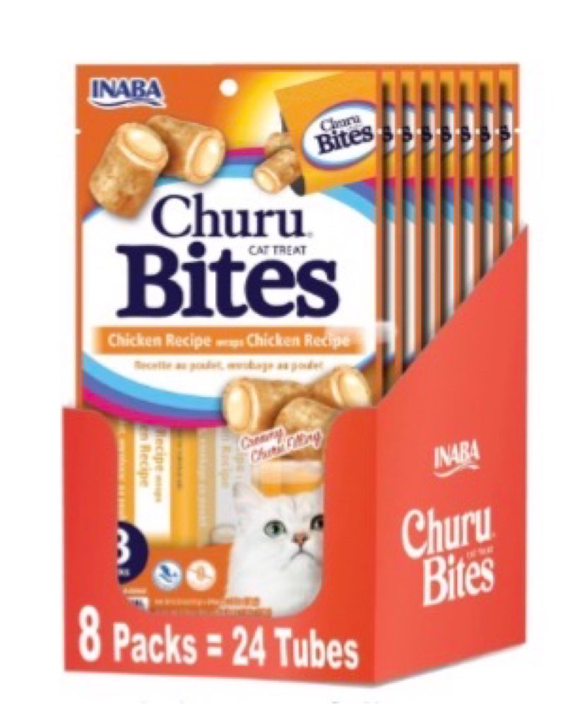 inaba churu bites for cats, soft baked chicken churu filled cat treats with vitamin e, 0.35 ounces e ( bb:06/10/26)