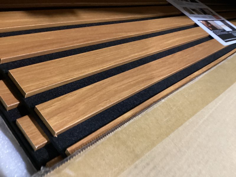 Condition photo showing Good Condition for art3d 4-pack 47x23.6 inch acoustic panels with wood slat design - soundproof wall panel for office, gaming room & studio, ideal for streamers, home workers & recent movers, walnut walnut 23.6" x 47" 4