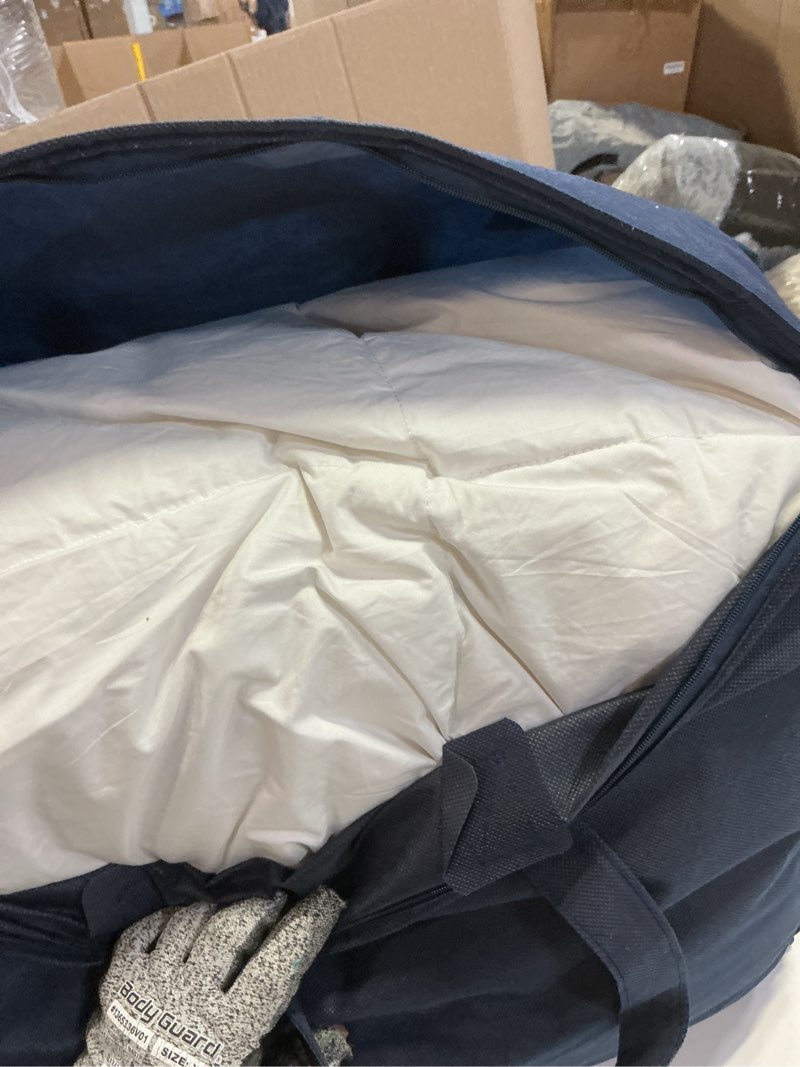 Condition photo showing As Is for Serta Goose Feather Down Fiber Cotton Comforter Queen Size - 100% Cotton Duvet Insert - Hotel Luxury Hypoallergenic Bedding Comforter All Season Medium Warmth 90 x 90 Inch White Full/Queen All Season