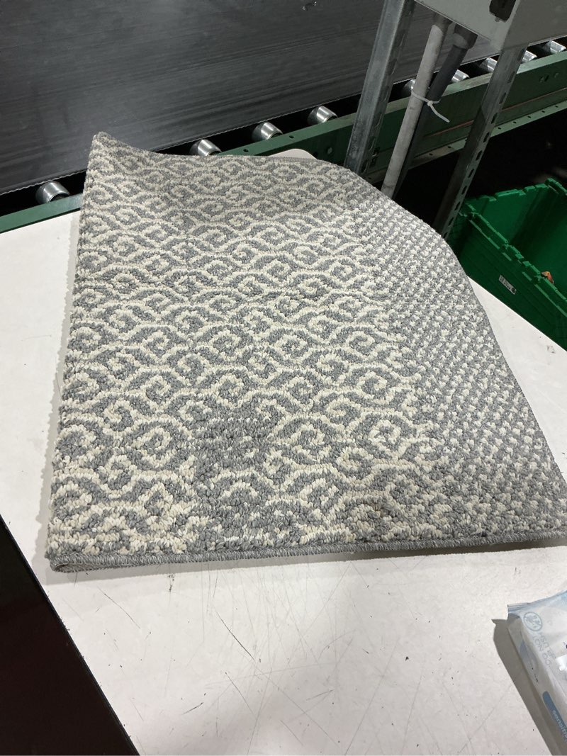 Condition photo showing As Is for style selections 3 x 4 (ft) grey indoor border machine washable throw rug