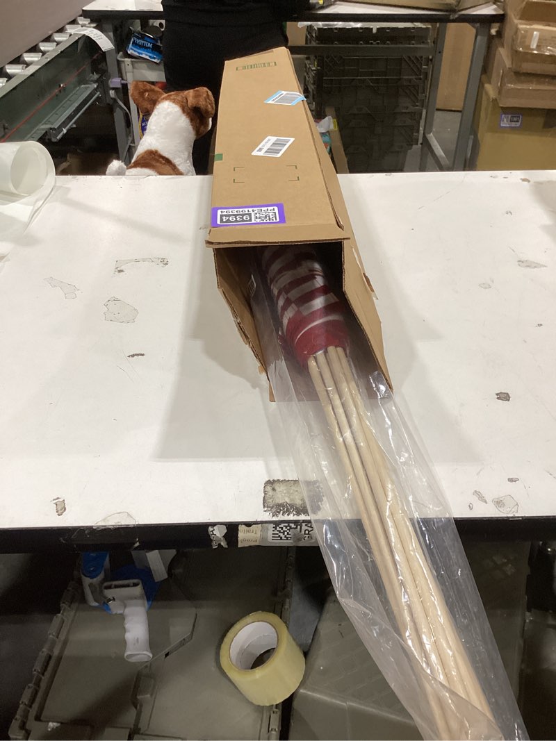 Condition photo showing New/Like New for online stores super tough american flag | 24" durable wooden stick with spear tip & embroidered stars | 8x12 in heavy duty most durable cotton us stick flag | made in usa | 12 pack