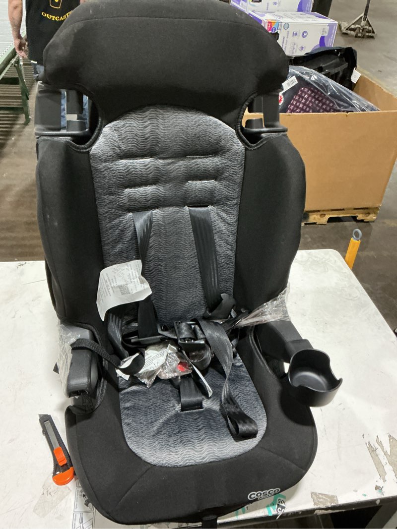 Condition photo showing As Is for cosco kids finale 2-in-1 toddler booster car seat, fiberwave ii, black/grey