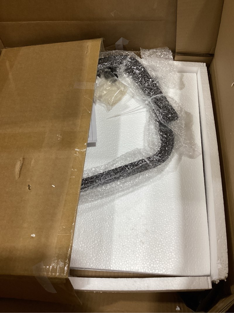 Condition photo showing As Is for 20 inches Round Coffee Table, Wooden Surface Top & Sturdy Metal Legs Coffee Table with Fluted, End Table for Living Room Bedroom Office Balcony Yard (Walnut, 20 inches) 20 inches Walnut