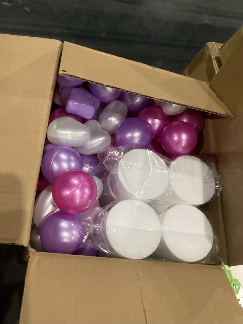 Condition photo showing New/Like New for diy giant friendship bracelet birthday banner - personalized birthday banner garland, decor knit with foam circles & 50 plastic ball pit balls for themed party (dark pink purple)