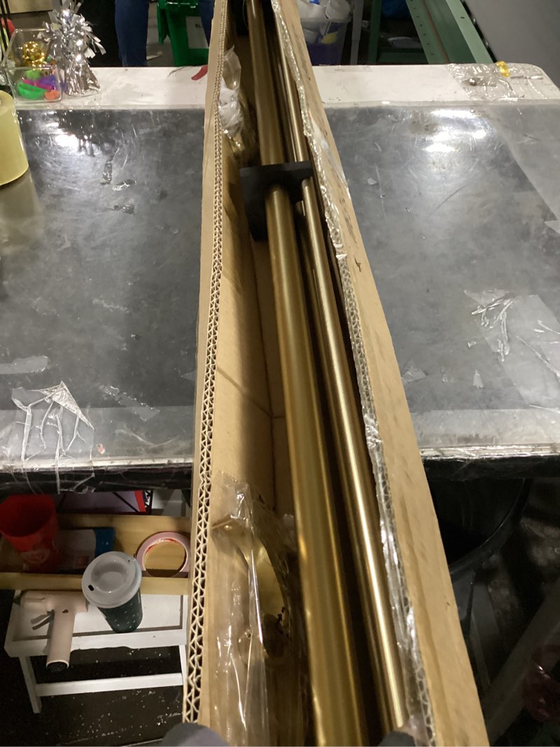 Condition photo showing Good Condition for double curtain rods with aluminum bouquet brackets and finials, antique bronze curtain rods for windows 72-144'',1''front and 5/8''back double drapery rods for blackout and sheer curtain panels 72-144" warm gold