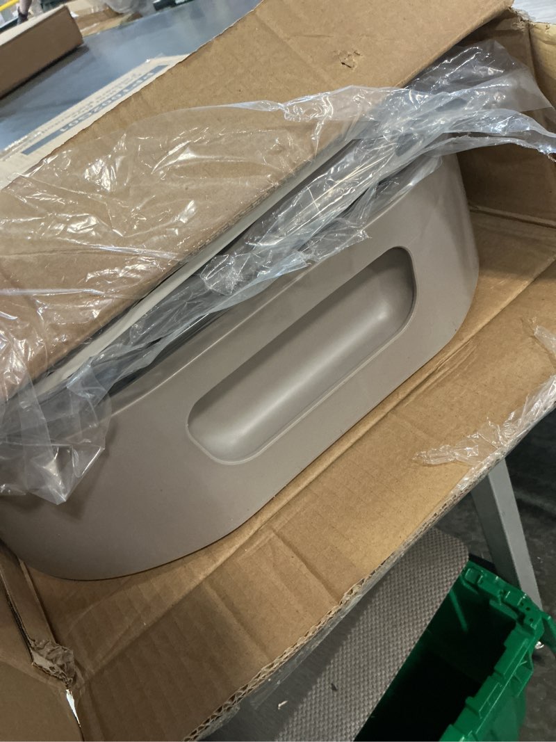 Condition photo showing As Is for feandrea cat litter box with lid, xl enclosed litter box with slide-out tray, scoop, brush, anti-tracking, for cats of different sizes, oatmeal and warm gray uppt002g01 21.3"l x 16.9"w x 15.7"h oatmeal + warm gray