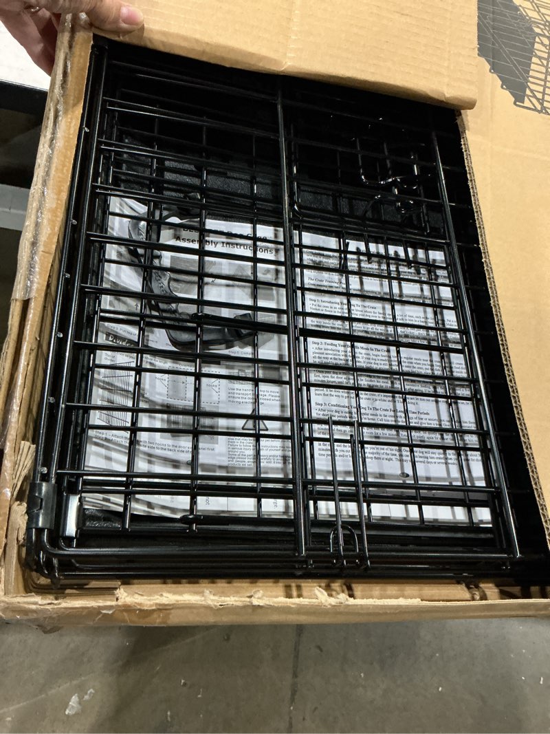 Condition photo showing Good Condition for 42 inches dog crate large foldable dog kennel metal wire pet dog cage with double-door leak-proof tray divider panel and handle for dog cat pet,black 42”x30”x27”