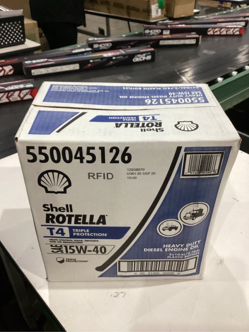 Condition photo showing New/Like New for shell rotella t4 triple protection conventional 15w-40 diesel engine oil (1-gallon, case of 3)
