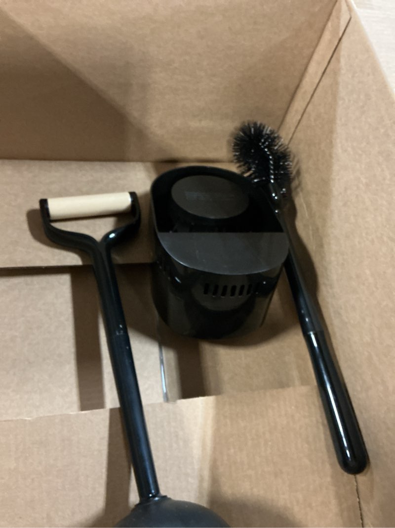 Condition photo showing Good Condition for sellemer toilet brush and plunger set, curved design head for deep cleaning, heavy duty toilet bowl brush and plunger combo with holder for bathroom cleaning, black, 1 pack