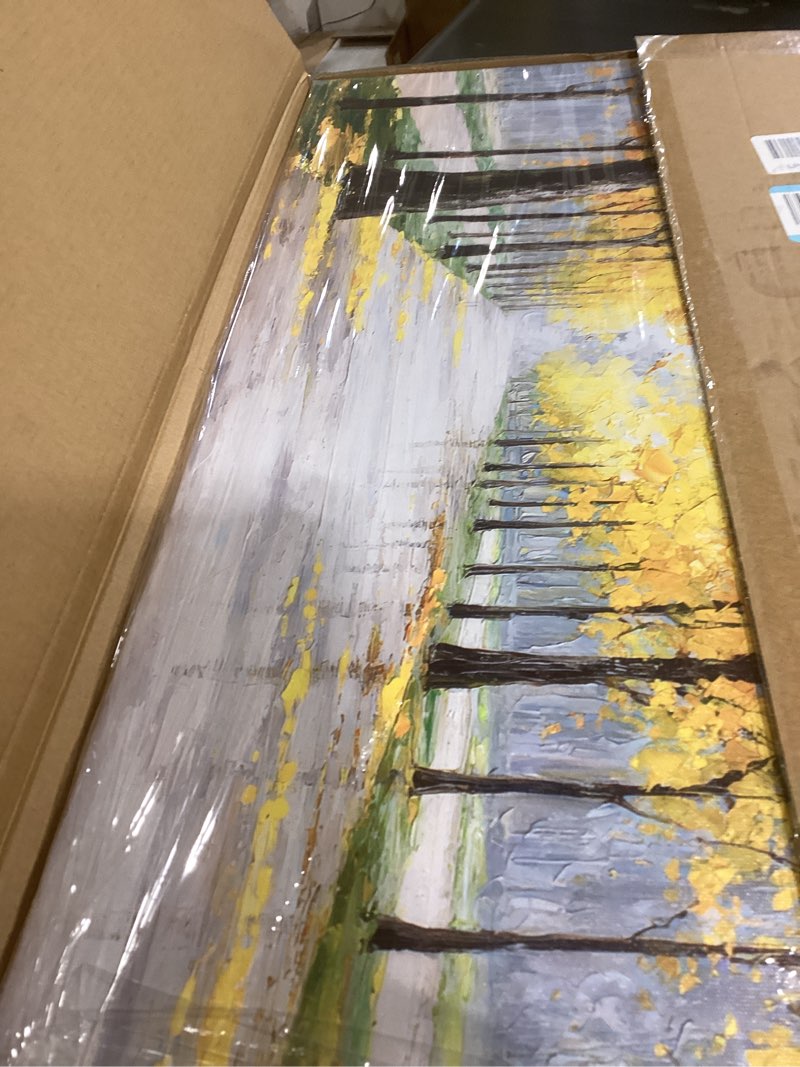 Condition photo showing New/Like New for GDSRGXC Autumn Path Canvas Wall Art Yellow Forest Landscape Oil Painting, Modern Nature Poster Picture Artwork for Living Room Bathroom Office Home Decor (16''x24'') tree Stretched 24"L x 16"W