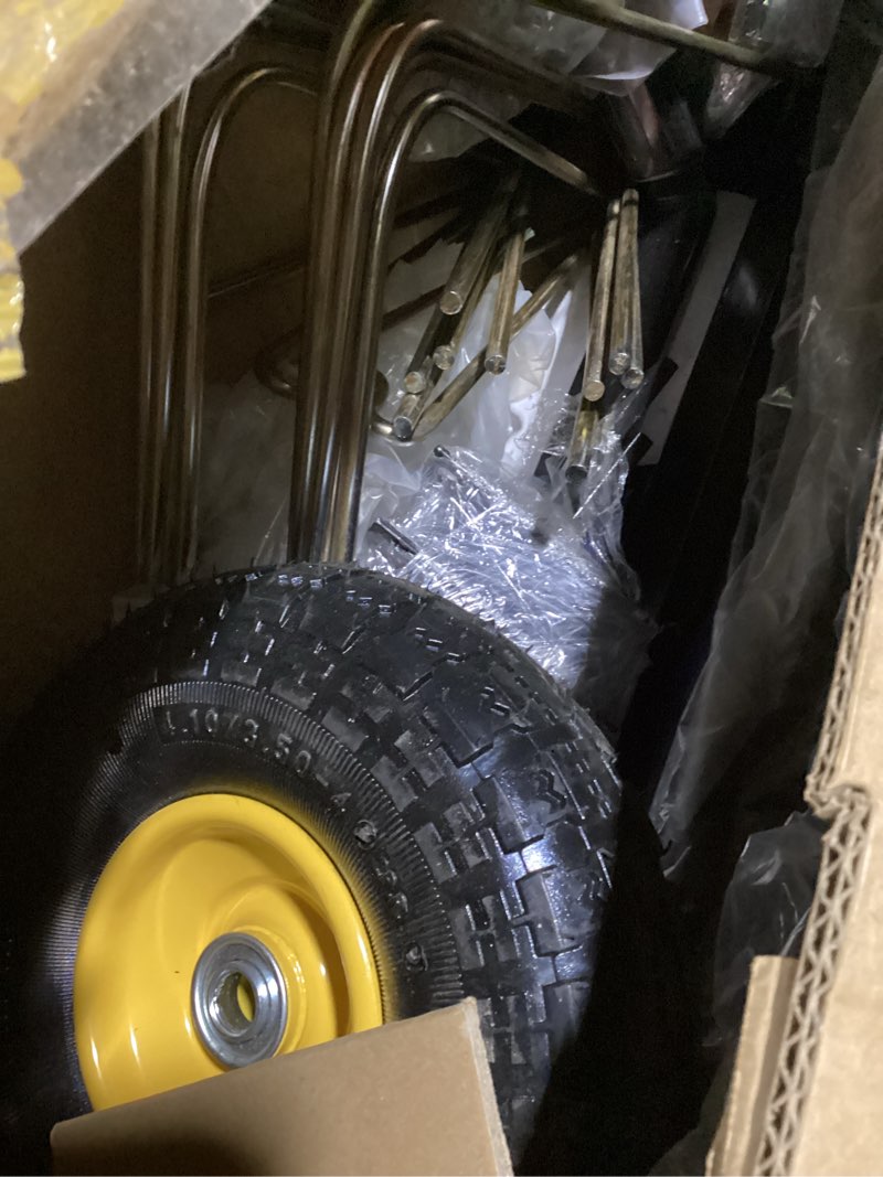 Condition photo showing As Is for yitamotor 60 inch tow behind dethatcher, lawn dethatcher rake with 24 spring steel tines & lift handle for atv or mover tractors, tow behind lawn rakes for leaves, pine needles, and grass