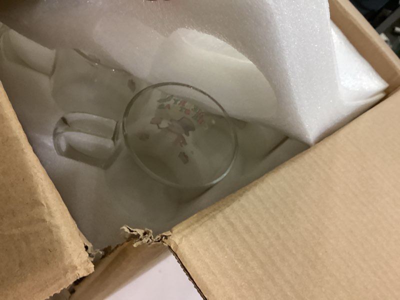 Condition photo showing New/Like New for Baderke 24 Pcs Christmas Glass Mugs Set 16 Oz Winter Xmas Coffee Mugs Bulk with Handle Snowman Snowflake Coffee Cups Santa Claus Cups Christmas Gift for Women Men Holiday Kitchen Xmas Party Decor