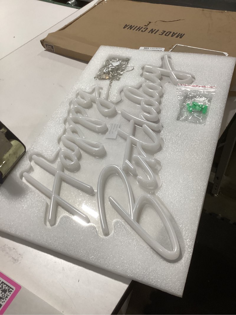 Condition photo showing Good Condition for Happy Birthday Neon Sign for Wall Decor, 17×12 Inch Warm White LED Neon Light Signs, Art Decoration Happy Birthday Neon Light Sign for All Birthday Party Decoration with 2 Pcs Pasters