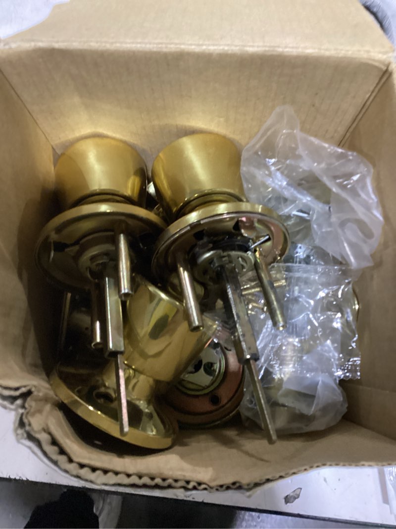 Condition photo showing As Is for reliabilt gallo polished brass exterior single-cylinder deadbolt keyed entry door knob project pack (2-pack)