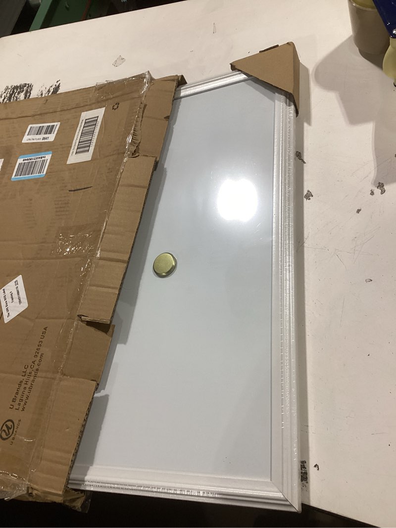 Condition photo showing Good Condition for U Brands Farmhouse Magnetic Dry Erase Board White Board, 24" x 18", White Wood Style Frame, Includes 2 Magnets 24"W x 18"H