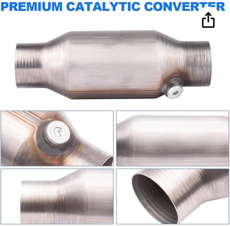 catalytic converter 2.25 inch 2 pcs, high flow universal catalytic convert inlet outlet 2.25 in, direct-fit catalytic convertor with o2 port (epa compliant)