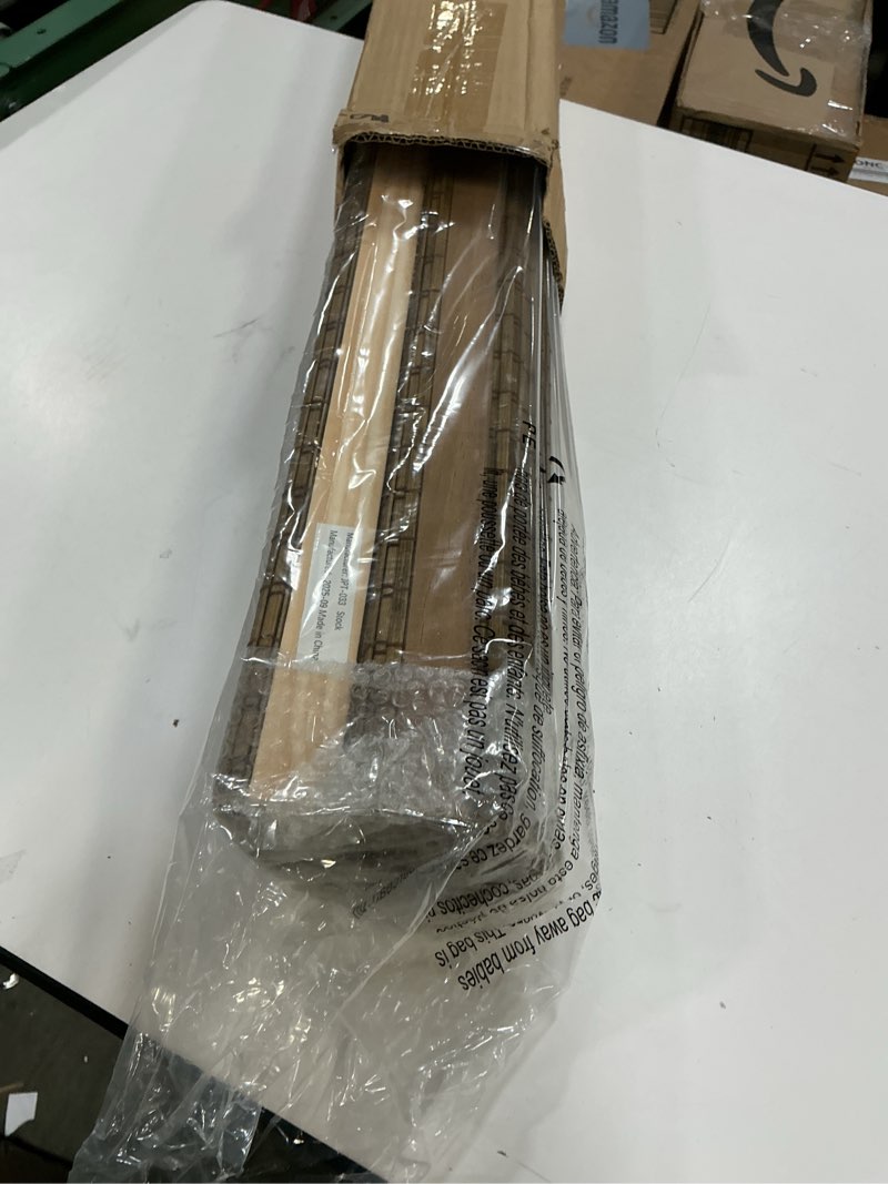 Condition photo showing New/Like New for lazblinds no tools no drill cordless bamboo roman shades, light filtering window treatment, roll up bamboo blinds for windows 22'' w x 64'' h, eastfield teak light filtering-eastfield teak 22" w x 64" h