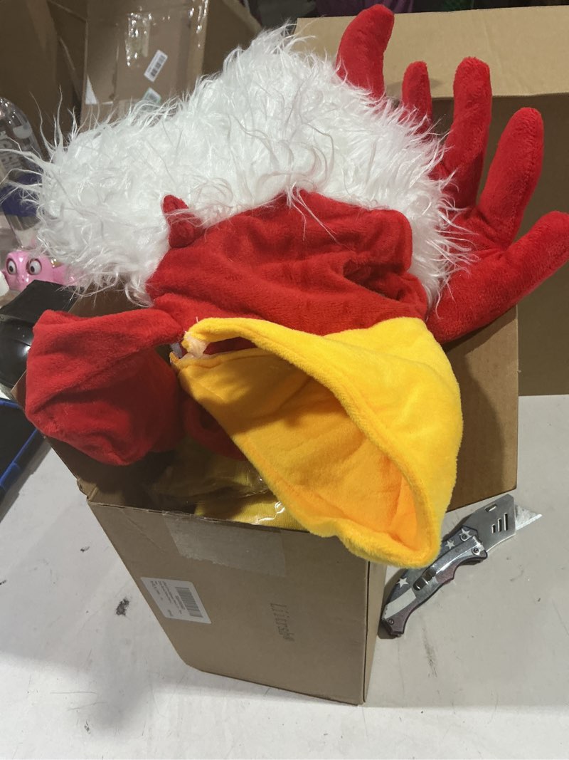 Condition photo showing New/Like New for Liitrsh 5 Pcs Halloween Chicken Costume Women Adult Rooster Hat Feather Cape Skirt Outfits Accessory Kit Large Yellow Green