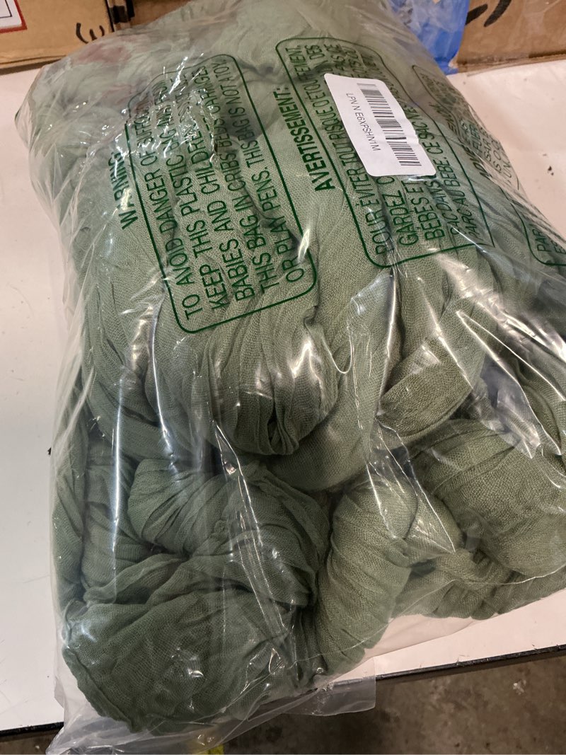 Condition photo showing Good Condition for booque valley 6 pack sage green cheesecloth table runner 10ft super soft boho wrinkled gauze sheer cloth for baby shower baptism birthday party wedding centerpiece table decoration, 35x120 inch