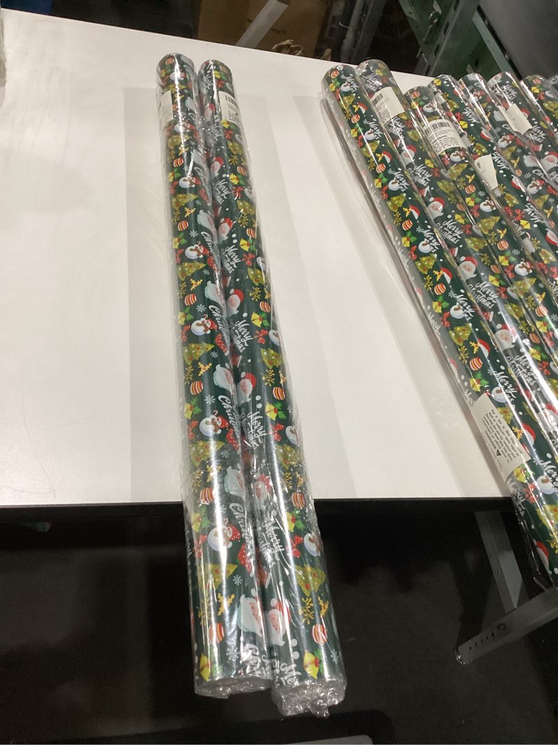 SANTA GREEN THEME SET OF TWO Aimyoo Red Christmas Wrapping Paper Jumbo Roll, Vintage Xmas Gift Wrap Paper 17 in x 32 ft, Merry Christmas Letters Candy Canes Design QX-040 - 17 in x 32ft