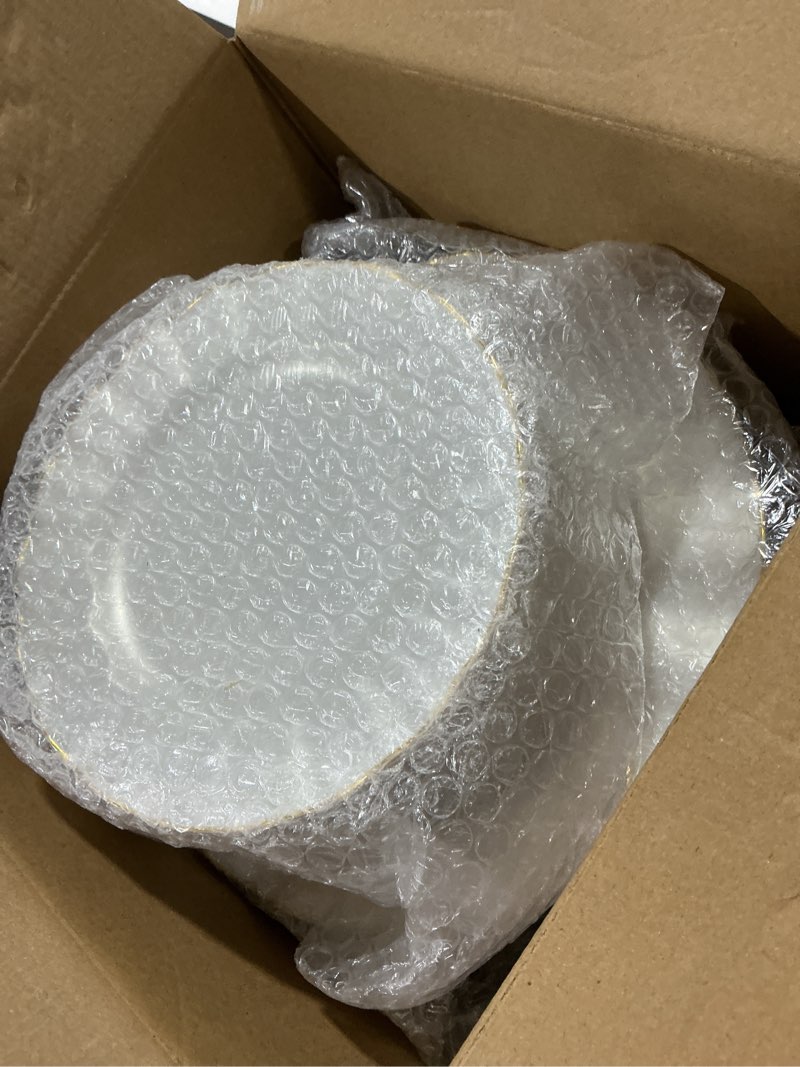 Condition photo showing Good Condition for qualquot 120pcs pearl white plastic plates, heavy duty disposable party plates with gold rim, 60 dinner & 60 dessert for parties and wedding