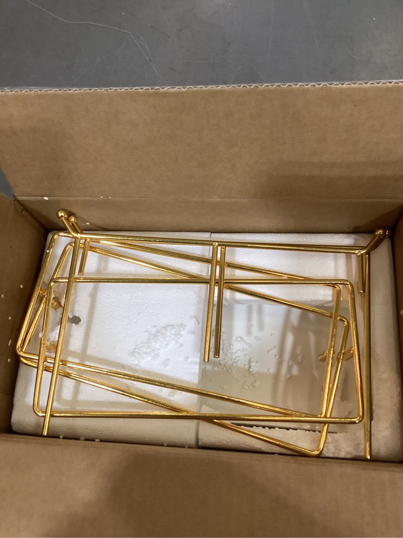 Condition photo showing Good Condition for malacasa 3 tier serving trays for party, 12 inch porcelain white trays for serving food, dessert stand with collapsible gold metal rack white gold 12 inch