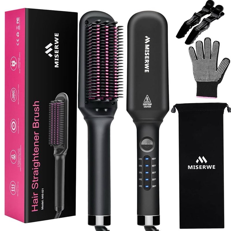 Hair Straightener Brush 5 Temp Settings Ionic Straightening Brush