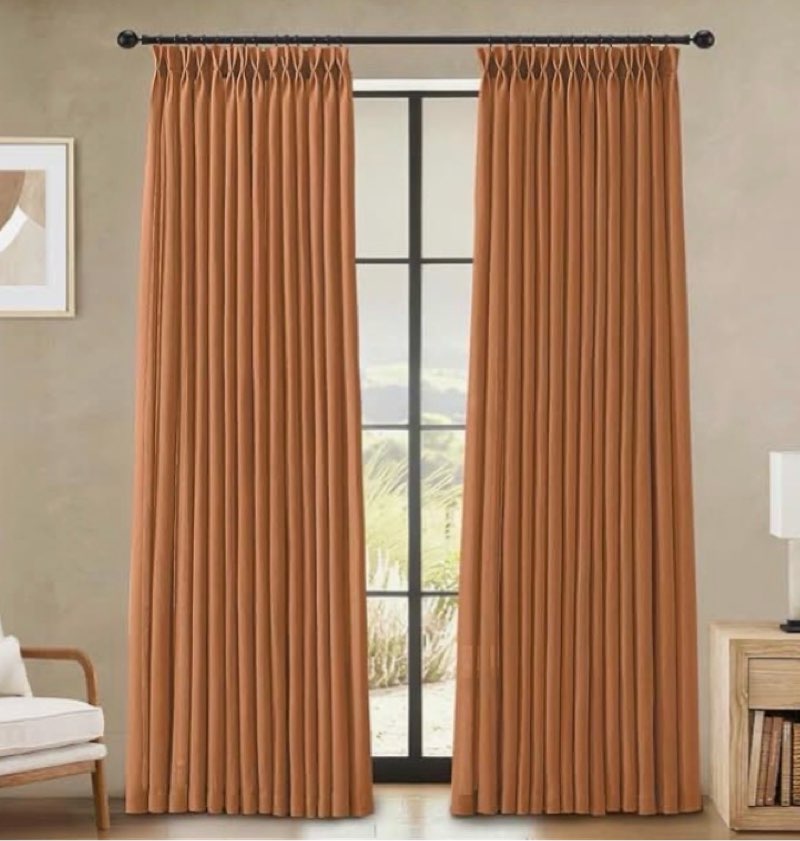 LIMON HOME Pinch Pleated Terracotta Linen Curtains 84 Inch Length for Living Room, Soft Thick Linen 