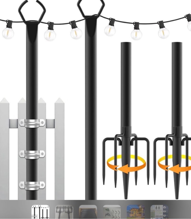 Sold  · Mutovlin 2 Pack String Light Poles 9ft Tall Outdoor Lights Black