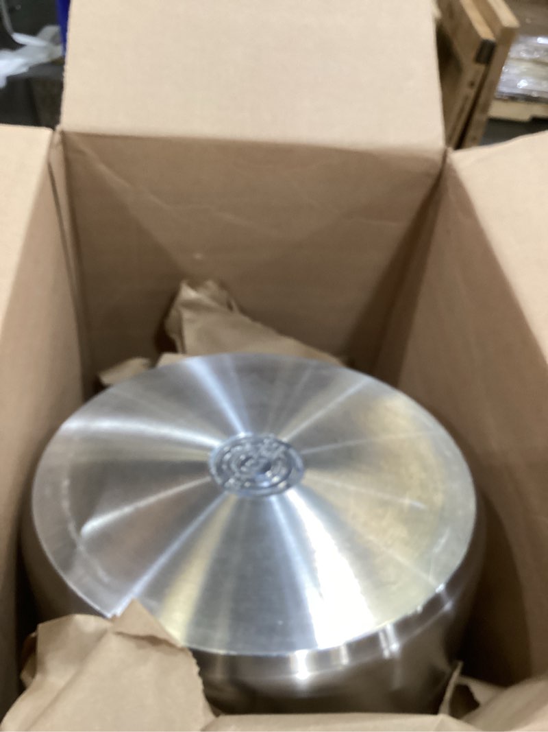 Condition photo showing As Is for stainless steel stockpot with lid 16 quart, durable 18/8 stainless steel, impact-bonded base for even heating, riveted handles, oven & all stove compatible, safe up to 500°f (260°c) 16 quarts