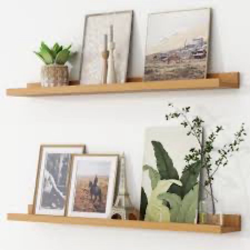 Picture Ledge Shelf, Pine Wood Floating Shelves Set of 2, 36 inch Nursery Book Shelves, Photo Ledge
