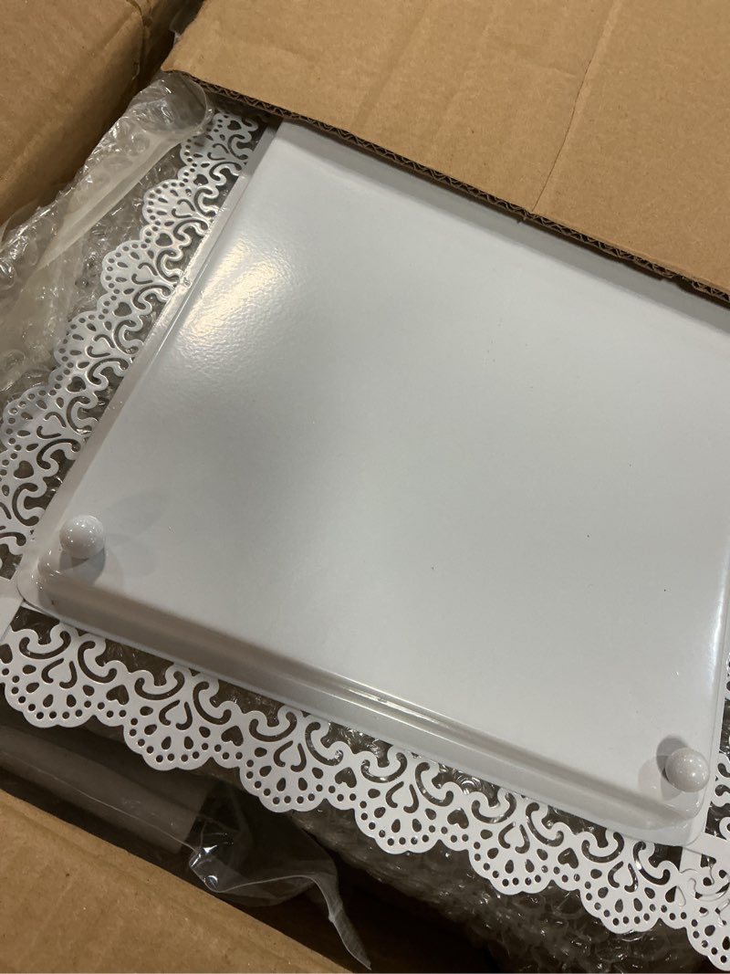 Condition photo showing Good Condition for fivenl 8 pcs cake stand white metal dessert table display set, 3-tier cupcake stand, cake display tower and cookie tray rack serving tray for birthday party, weddings, baby shower (white)
