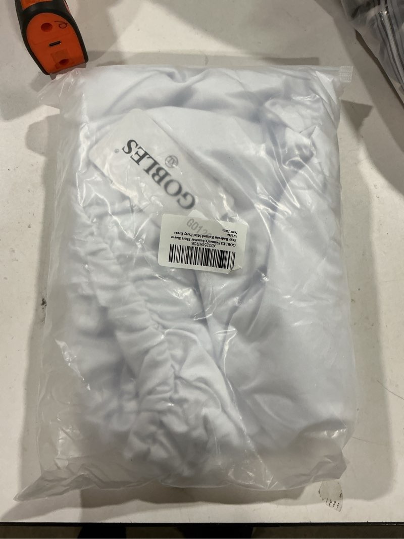 Condition photo showing Good Condition for GOBLES Women's Summer Short Sleeve Sexy Bodycon Ruched Mini Party Dress X-Large White