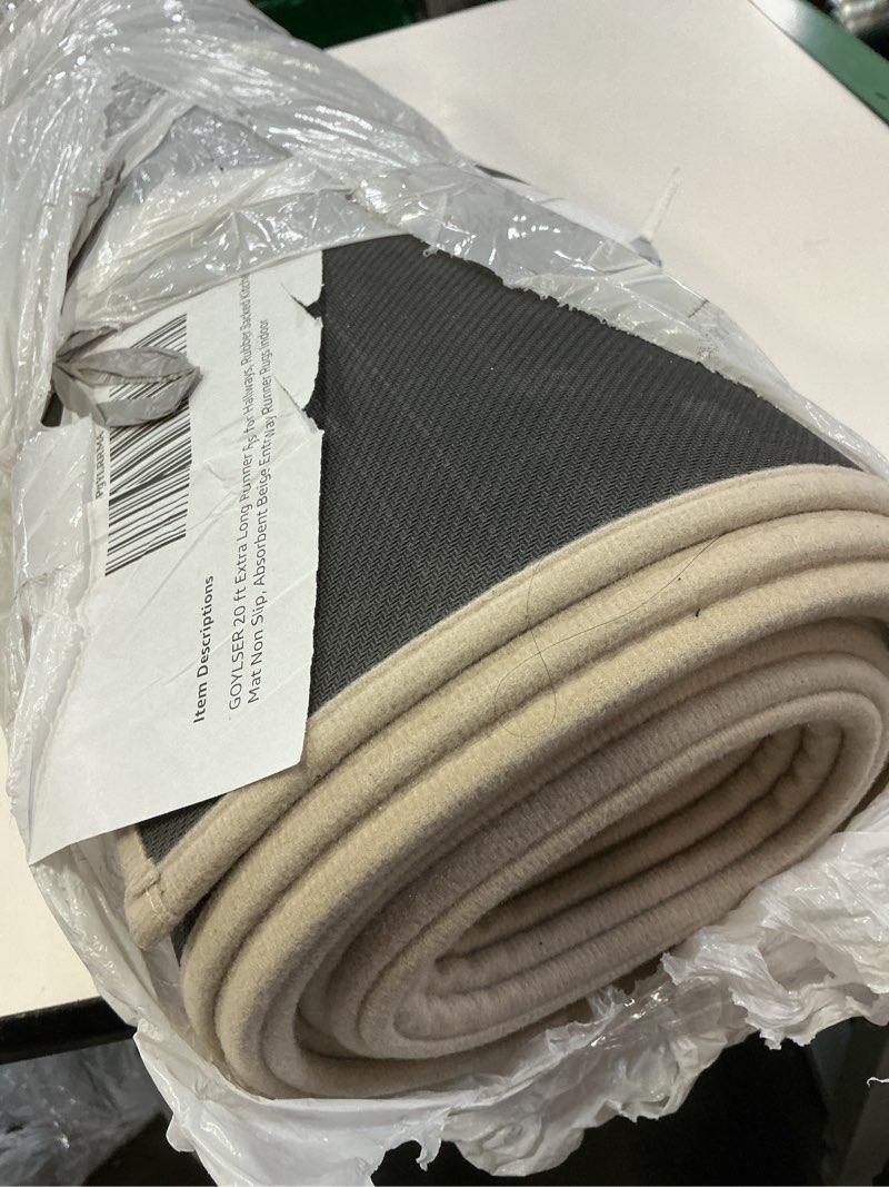 Condition photo showing As Is for goylser 20 ft extra long runner rugs for hallways, rubber backed kitchen floor mat non slip, absorbent beige entry way runner rugs indoor beige 2'4" x 20' (rectangular)