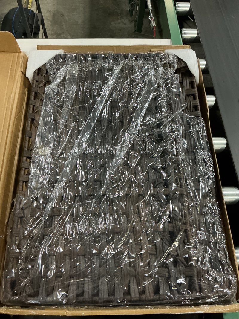 Condition photo showing New/Like New for Wicker Storage Basket with Lid,Rattan Shelf Basket with Removable Liner Bag,105L Storage Bin,Storage Trunk with Heightened Feet,Storage Container for Wardrobe,Home Organizer 15.7 x 26 x 18.06 Inches Brown