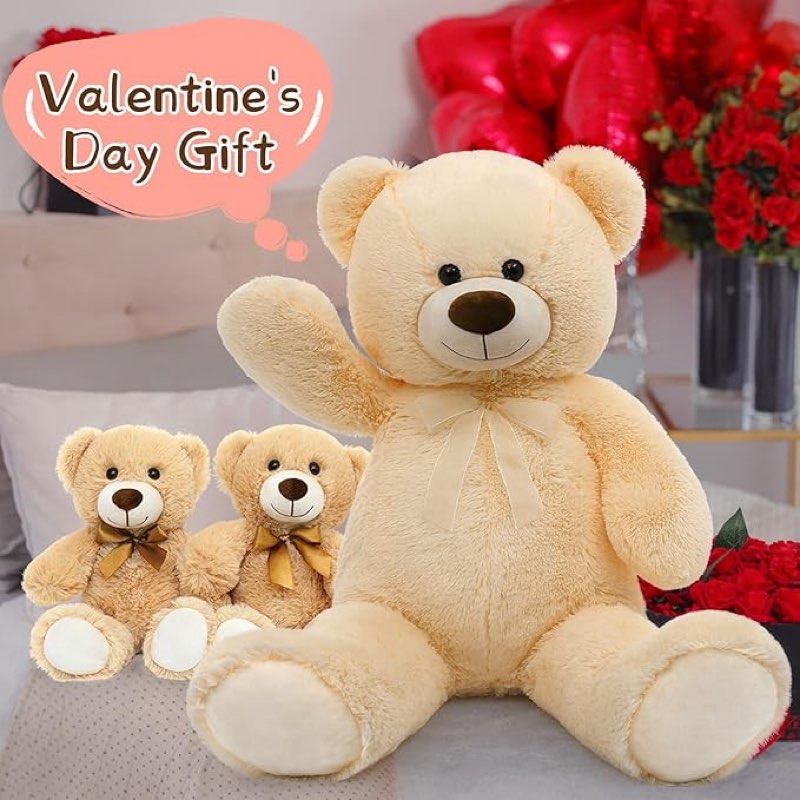 morismos giant teddy bears with babies, 36inch large mommy bear with 2 babies stuffed animals for baby shower, big bear plush