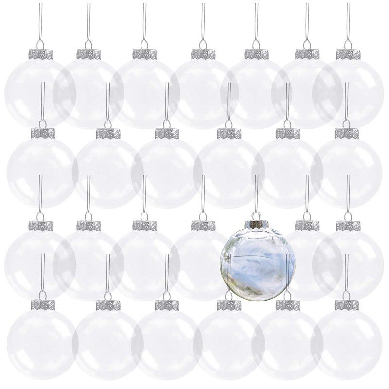 Seuqhck 30 Pack Clear Fillable Christmas Ornaments Balls, 3.15 Inch Plastic Ornaments Balls for Chri