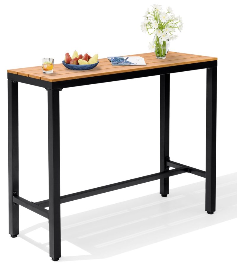 Crestlive Products Outdoor Bar Table, 43'' Rectangle Patio Counter Height Table High Pub Table with Waterproof Top and Sturdy Metal Frame for Balcony, Bistro, Garden, Backyard, Hot Tub(Brown)