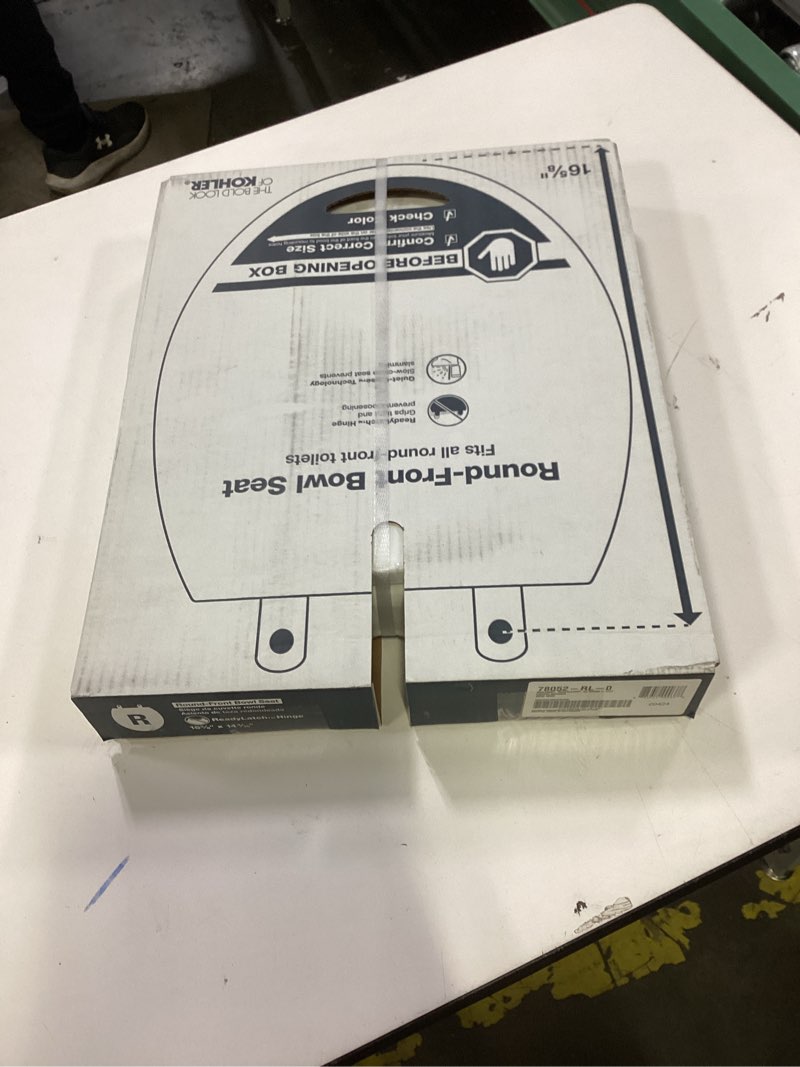 Condition photo showing New/Like New for KOHLER 78052-RL-0 Rutledge ReadyLatch Quiet Close Rount Toilet Seat, Slow Close Lid and Seat, Grip-Tight Bumpers and Installation Hardware, White Round White Ready Latch