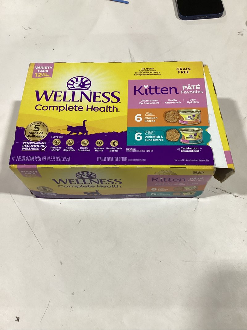 Condition photo showing As Is for Wellness Complete Health Pate Kitten Wet Cat Food, Natural, Protein-Rich, Grain Free, 3 Ounce, 12 Pack, (Whitefish & Chicken Variety Pack) Kitten Variety Pack 3 Ounce (Pack of 12)