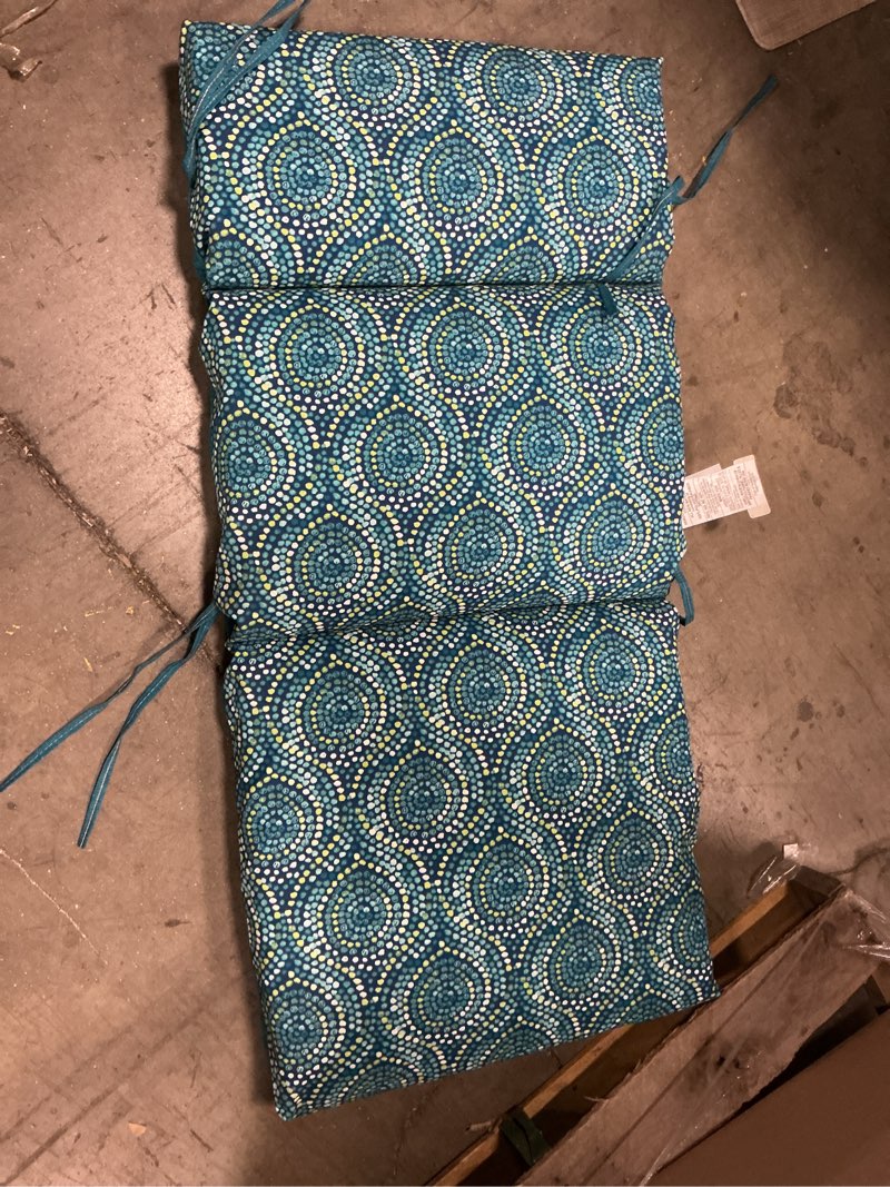 Condition photo showing Good Condition for style selections 20-in x 21-in teal medallion high back patio chair cushion