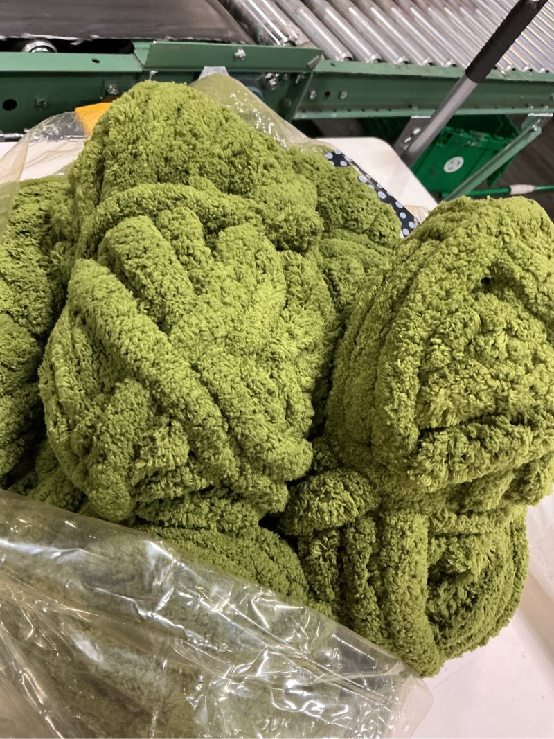 Condition photo showing Good Condition for chunky chenille yarn for hand knitting, bulky thick fluffy yarn for crocheting, soft plush blanket scarf diy glow in the dark yarn, 8 jumbo pack (220 yds 64 oz), olive green olive green 8 pack