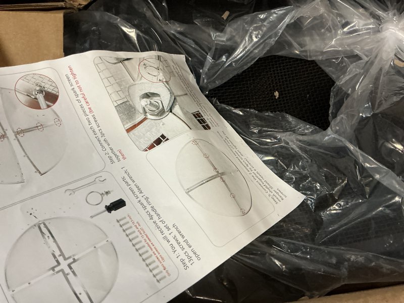 Condition photo showing Good Condition for Fire Pit Spark Screen, 40 Inch Diameter Fire Pit Screen with Handle & Poker,Heavy Duty Metal Mesh Fire Pit Screen,Fire Pit Lid for Outdoor/Beach/RV Camping/Backyard Black 40 Inch