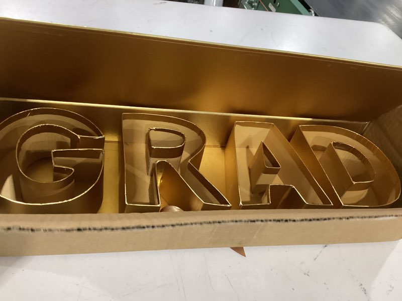 Condition photo showing As Is for trandraft graduation flower gift box empty grad letter large flower box with ribbon chocolate rose bouquet package for graduation birthday class reunion party favor supplies (gold,with window) gold with window